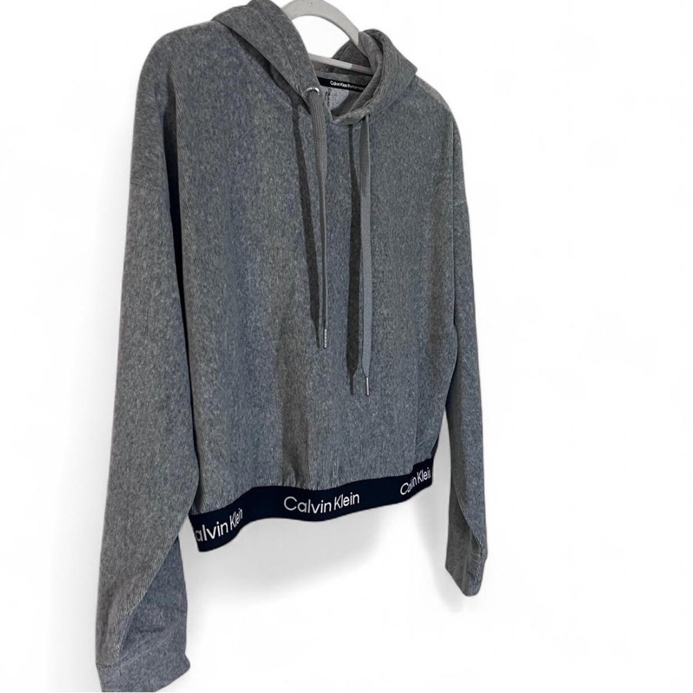 Calvin Klein Performance Velour Ribbed Top Large Grey Black Soft Cozy - Picture 2 of 6